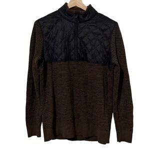 SmartWool Green Stripe Brookline Hybrid Half Zip Merino Wool Bend Sweater Mens M